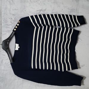 3.1 Phillip Lim Sweater, Cropped in the back, Navy Striped, Size: Large